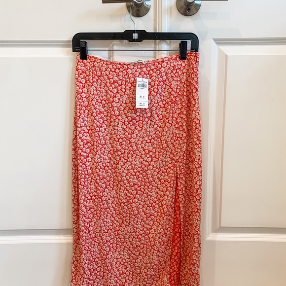 SOLD: Abercrombie Red Floral High Slit Midi Skirt - Picture 2 of 6